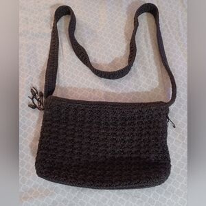The Sak Crochet Black  Shoulder Bag Purse 11 x 7 x 2 East West.
